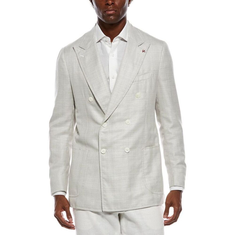 Isaia Mens  Domenico Wool, Silk, & Linen-Blend Blazer, White